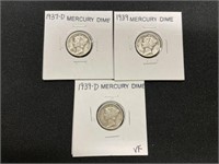 1937D & 1939 P&D Mercury Dimes