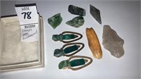 Jade stones, Alaska jade, quartz arrowhead & a