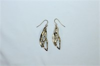 Pair of Gold Toned Interlocking Dangle Earrings