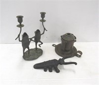 Cast Iron Boot Jack Frog Candle Stand, Oil Lamp