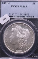 1881 S PCGS MS63 MORGAN DOLLAR