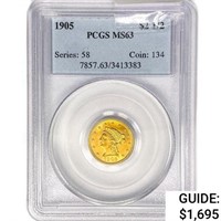 1905 $2.50 Gold Quarter Eagle PCGS MS63