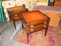 Vintage Pair of Mahogany Leather Top End Tables