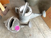 (2) Galvanized Watering Cans (1 Repaired)