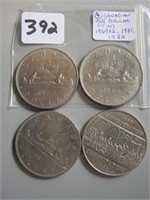 4 Canadian One Dollar Coins(1969x2,1981,1982)