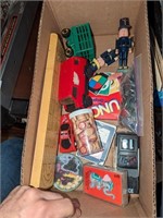 Cribbage board, children's card games, toys, etc
