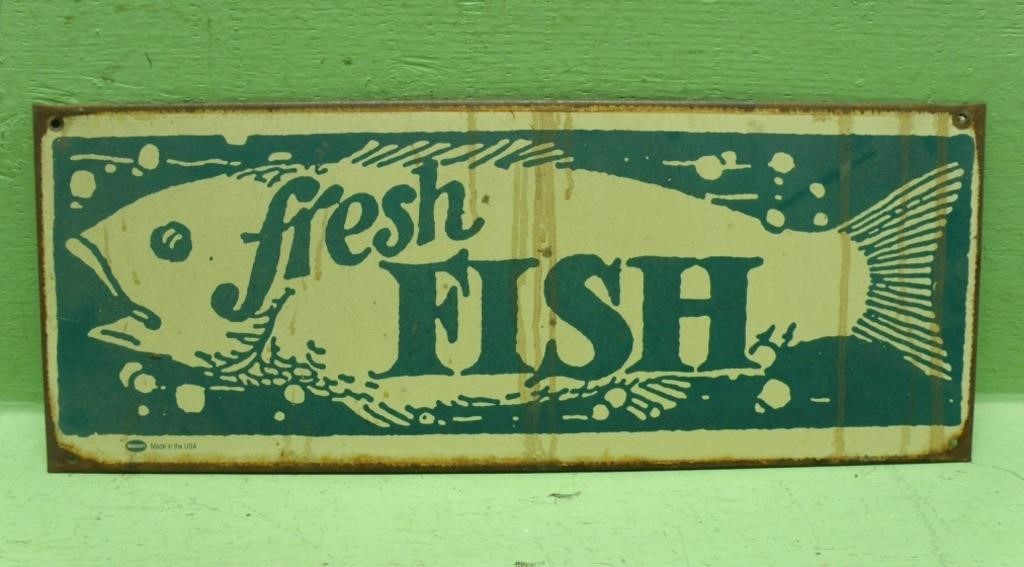 18 X 7 Fresh Fish Metal Sign