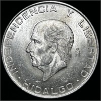 1957 UNCIRCULATED 72% SILVER MEXICAN CINCO PESOS