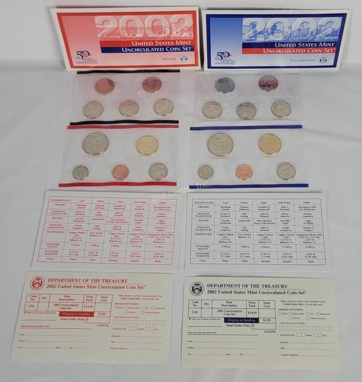 (2) 2002 U S Mint Uncirculated Coin Sets