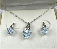 925 Silver Aquamarine Necklace and Earring Set