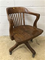 Vtg. Oak Rolling Desk Chair