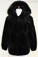 Onyx sheared Muskrat zip up jacket with Fox trim
