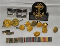 Collection of Military Buttons, Pins, etc