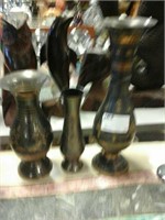 3 metal vases