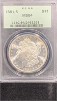 1881-S PCGS MS64 Silver Morgan Dollar, older PCGS