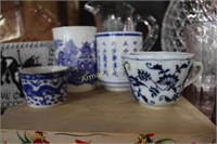 BLUE DECORATED CUPS - VARIOUS MAKERS
