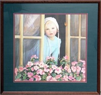 Young Amish Girl in Window, framed print of