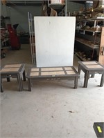 Wooden coffee table with two end tables, coffee