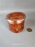 Fenton Carnival Orange Tree C. 1911 Powder Jar