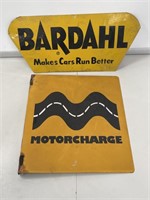 Pair Tin Signs Including Motorcharge Post Mount &