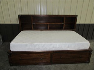 Twin bed with headboard and pull-out drawers