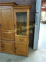 (2) Art Van Oak lighted side cabinets