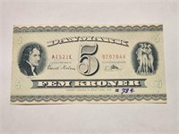 DENMARK-P.42a-5 KRONER 1952.est $80.DK4