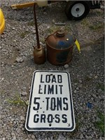 2 VINTAGE CANS & WEIGHT LIMIT SIGN