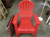 red plastic adirondack chair & folding lounger