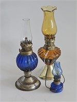 VTG MINI OIL LAMP LOT-COLBALT BLUE AND AMBER-NICE