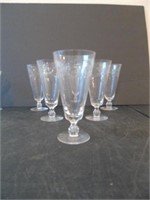 6 Etched Glass Water Glasses