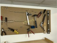 Peg Board w/ Hand Tools; Levels, Hammer, Files, Et