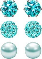 Round 1.80ct Zircon & Pearl Stud Earrings 3 Pair