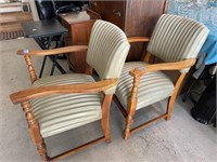 2 OAK ARM CHAIRS UPHOLSTERED