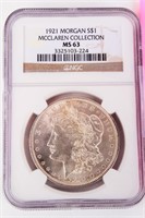 Coin 1921-P  Morgan Silver Dollar NGC  MS63