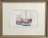 CHINESE GOUACHE PAINTING ON RICE PAPER OF 2 BOATS