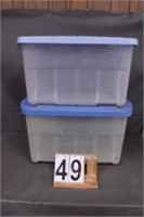 2 Clear Totes W/ Blue Lids