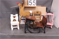 Box W/ Wood Decor Includes Doll Chairs - Doll Desk