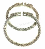 (2) Sterling Silver Dragon Cuff Bracelets