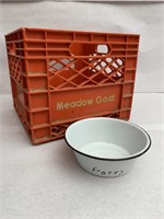 Meadow gold milk crate and enamel bowl
