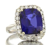 14kt Gold 11.93 ct Cushion Sapphire & Diamond Ring