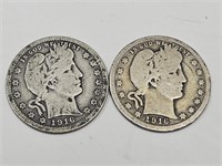 1916 Silver 2  Barber Quarter Coins