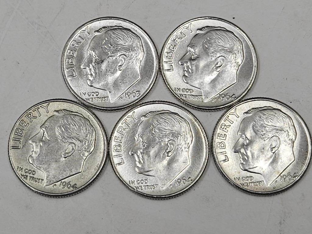 1964  Silver Roosevelt Dime Coins