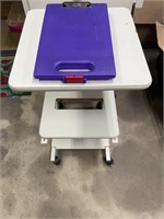 Printer stand on wheels and clipboard