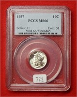 1937 Mercury Silver Dime PCGS MS66