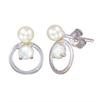 Sterling Silver-Created Opal Pearl Stud Earrings