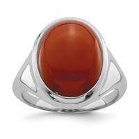 Sterling Silver Rhodium-plated Red Agate Ring