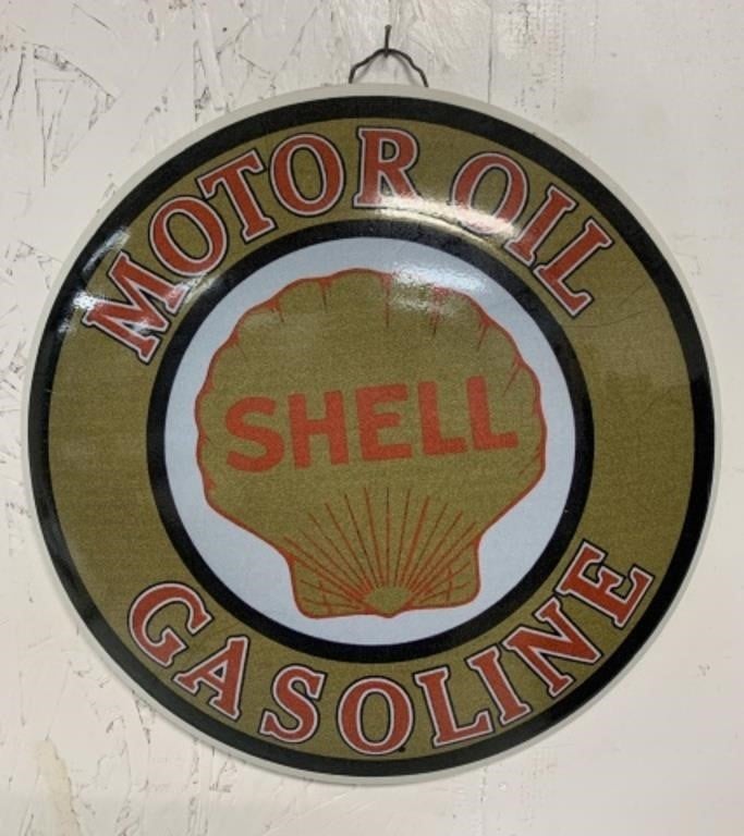 reproduction Shell Motor Oil Gasoline button sign