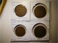 4 Great Britain George V penny & half penny coins