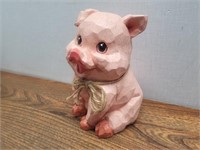 Piggie Bank 6inWx6inDx8inH #Carved Wood Style